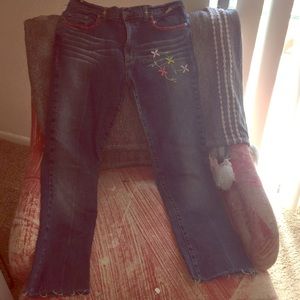 Crystal Embroidered Distressed Jeans